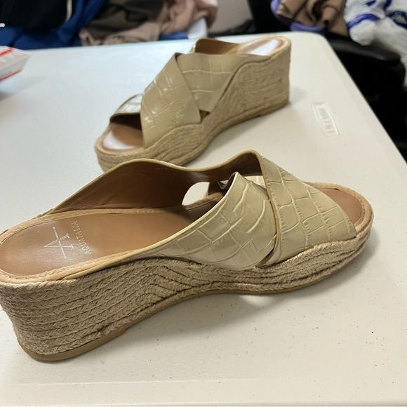 Aquatalia Marina Espadrilles Wedge Sandals Embossed Croc Leather Tan Brown 7 B1 - Picture 10 of 12
